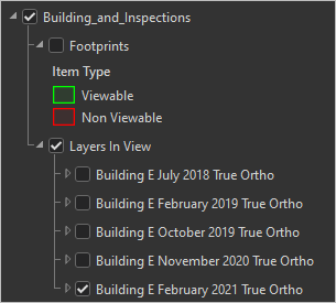Layers In View with only the imagery from 2021 visible