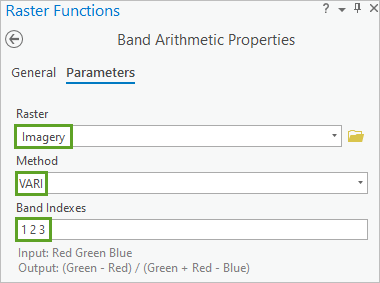 Band Arithmetic parameters