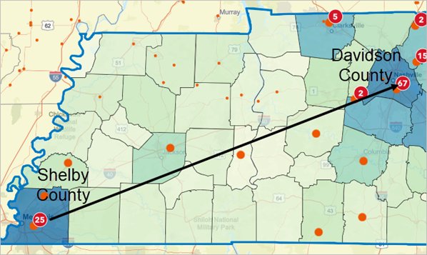 Shelby and Davidson counties