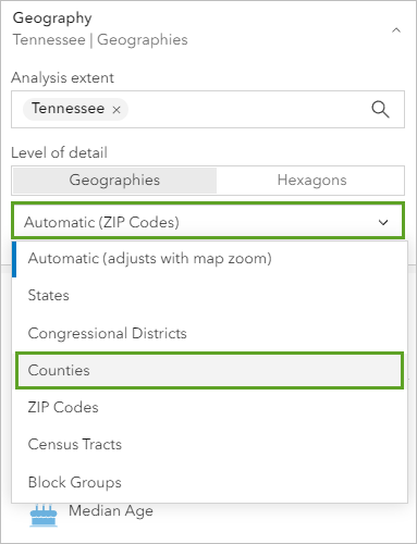 Level of detail set to Counties