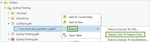 Export the Car_share_bay_operator_wgs84 feature class.
