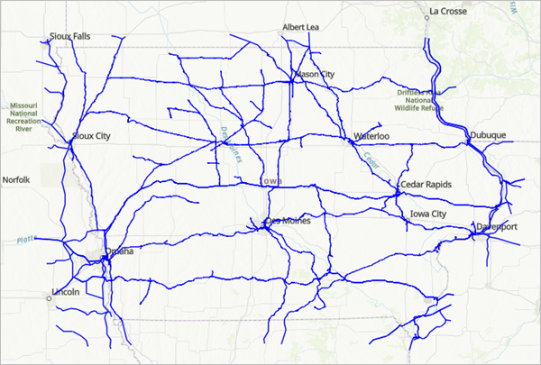 Map with rail lines