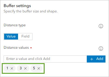 Distance values parameter with 1, 3, and 5 distance values
