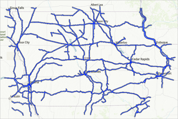 Result of the 1-mile buffer tool