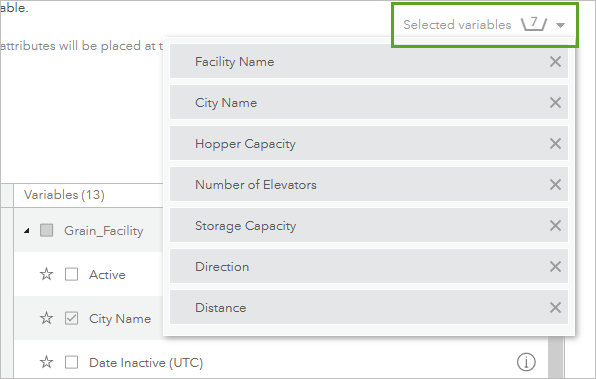 The Selected variables window shows seven attributes.