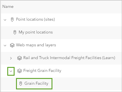 Choose the grain facility layer to add to the panel.