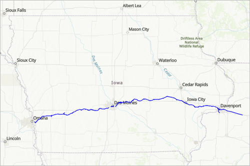 Map with the filtered rail lines