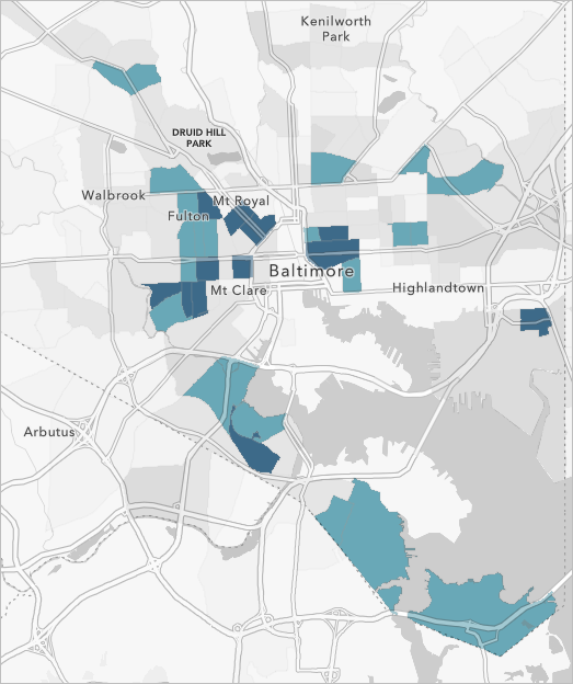 The map showing the tracts with prevalence of mental health distress above the standard deviation value