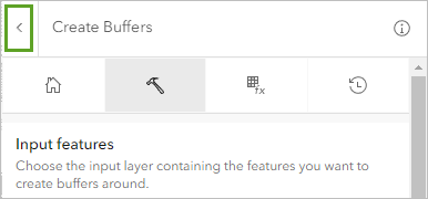 Back arrow at the top of the Create Buffers tool pane