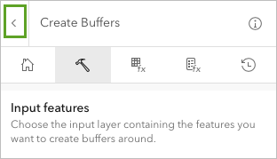 Back arrow at the top of the Create Buffers tool pane