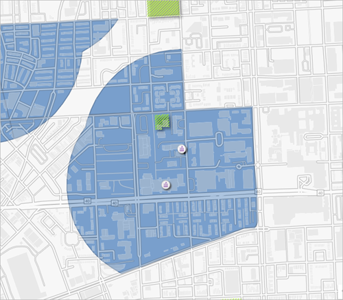 Map zoomed to one of the neighborhoods in the possible park area