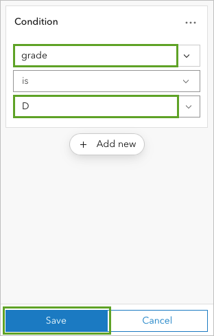 The value D selected in the expression