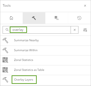Search overlay and the Overlay Layers tool in the Tools pane
