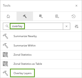 Search overlay and the Overlay Layers tool in the Tools pane