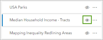 Visibility button for the Median Household Income - Tracts layer