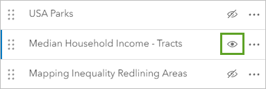 Visibility button for the Median Household Income - Tracts layer