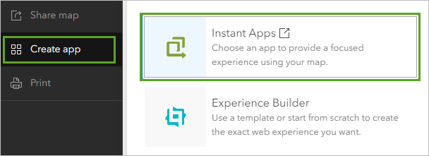 Instant Apps in the Create app menu from the Contents toolbar