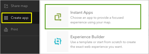 Instant Apps in the Create app menu from the Contents toolbar