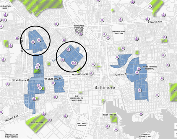 The two areas in Baltimore to create bookmarks