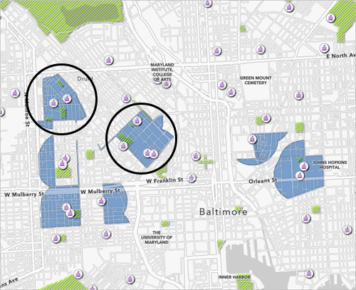 The two areas in Baltimore to create bookmarks