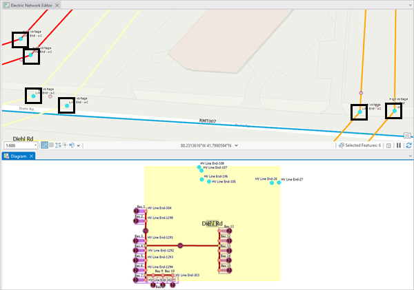 Six junctions selected in map