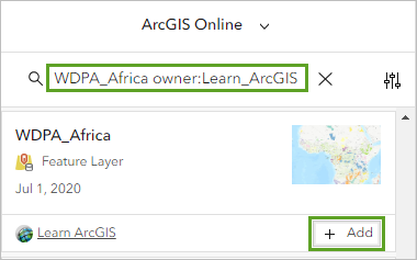 Search for WDPA_Africa layer.
