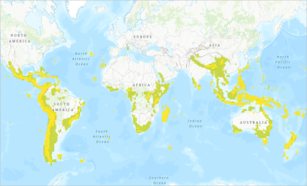 Result layer for the filter query Rarity: birds is greater than 80