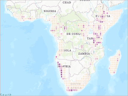 Symbolized cells by percent covered in protected area