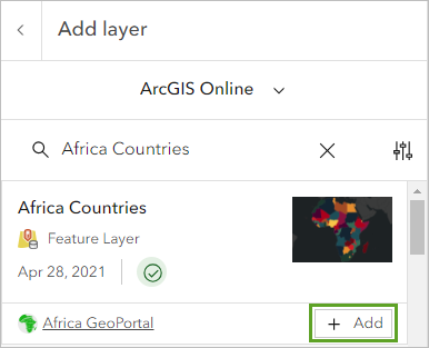 Search for and add the Africa Countries layer.