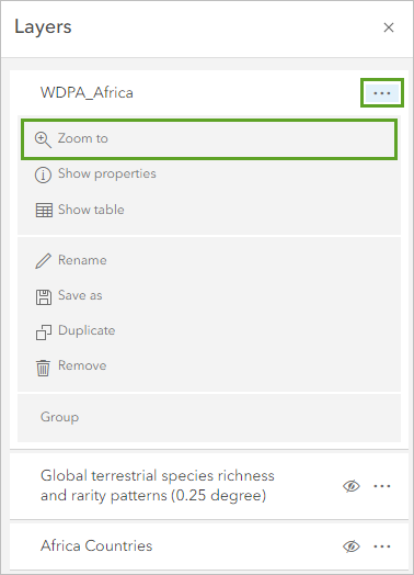 Zoom to WDPA Africa layer