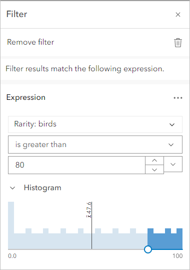 Build the query Rarity - Birds is greater than 80.