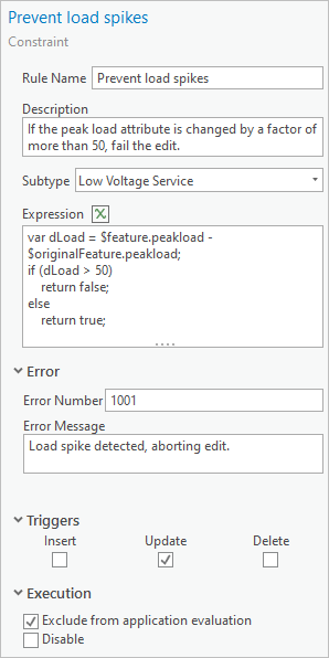 Prevent load spikes rule parameters complete