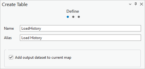 Create Table wizard Define page parameters