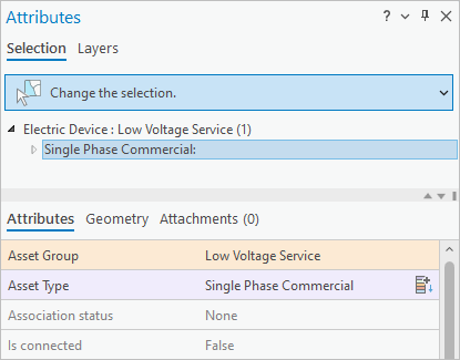 Attributes pane for the selected feature