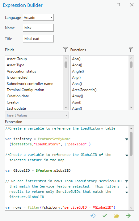 Expression Builder parameters for MaxLoad