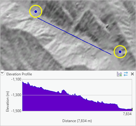 Elevation profile of the floor of the canyon