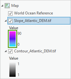 Slope color scheme in the Contents pane