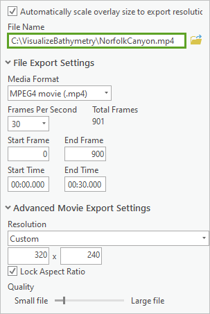 File Name set to C:\VisualizeBathymetry\NorfolkCanyon.mp4