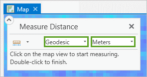 Measure Distance tool set to Geodesic Meters