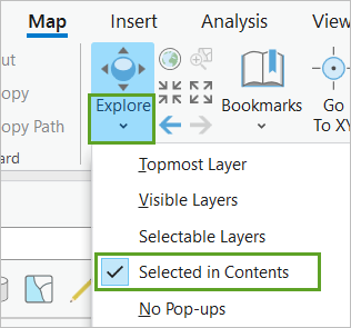 Explore tool set to Selected in Contents option