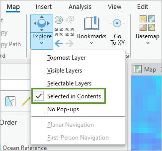 Explore tool set to Selected in Contents option