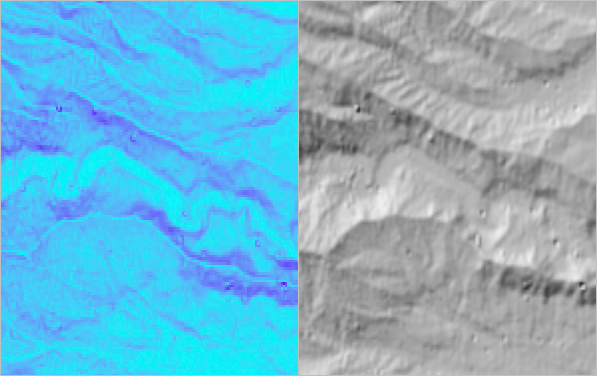 Comparison of the slope and hillshade layers