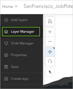 Layer Manager in the toolbar