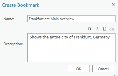 Create Bookmark window
