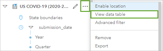 View data table option