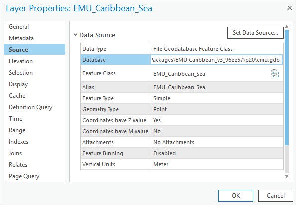 Find the source path to the geodatabase.