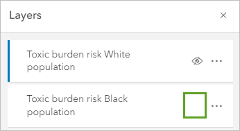 Toxic burden risk Black population layer turned off in the Layers pane.