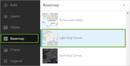 Light Gray Canvas in the Basemap pane