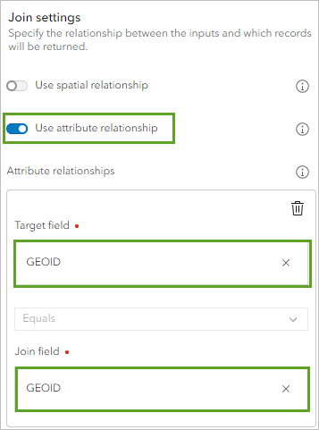 Parameters for Join settings in the Join Features tool