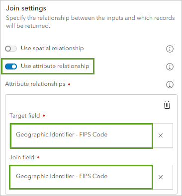 Parameters for Join settings in the Join Features tool